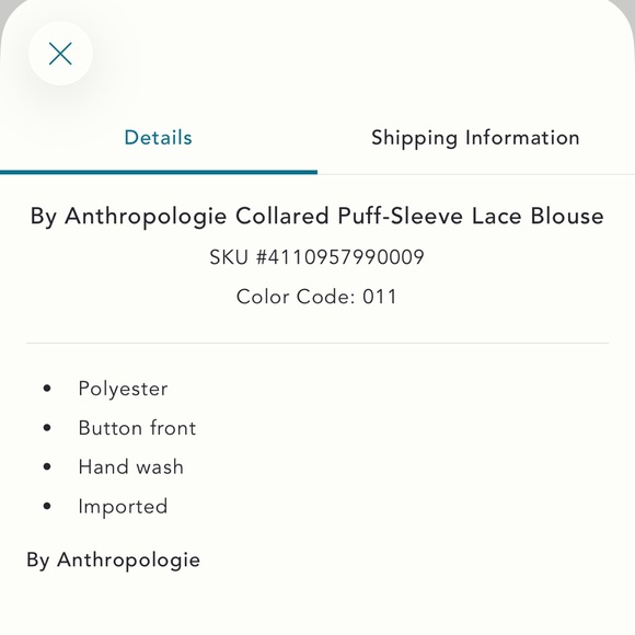 Anthropologie • Collared Puff-Sleeve Lace Blouse - Picture 4 of 8